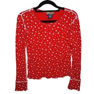 Vintage Y2K Bulldog Star Top Ribbed Thermal Long Sleeve Crop Bella Swan M Grunge